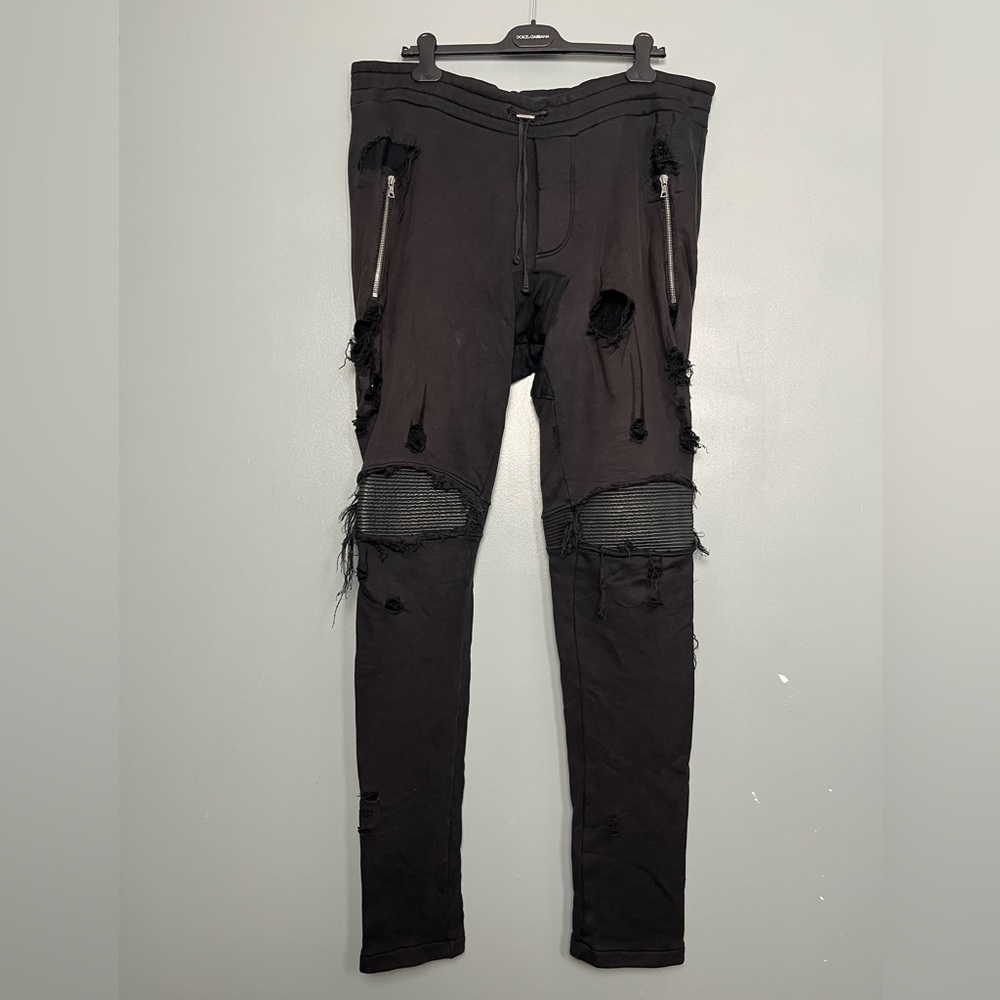 AMIRI Shotgun MX1 Moto Distressed Patch Leather Sweatpants Men’s Size M Black